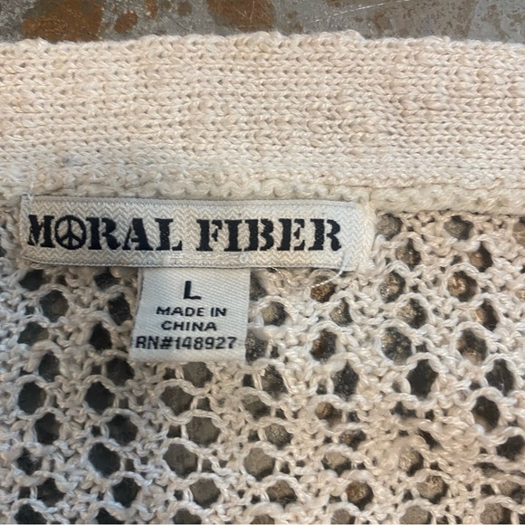 Moral Fiber Open Cardigan Large Women Embroidered Long Line Beige long sleeve - Picture 2 of 10